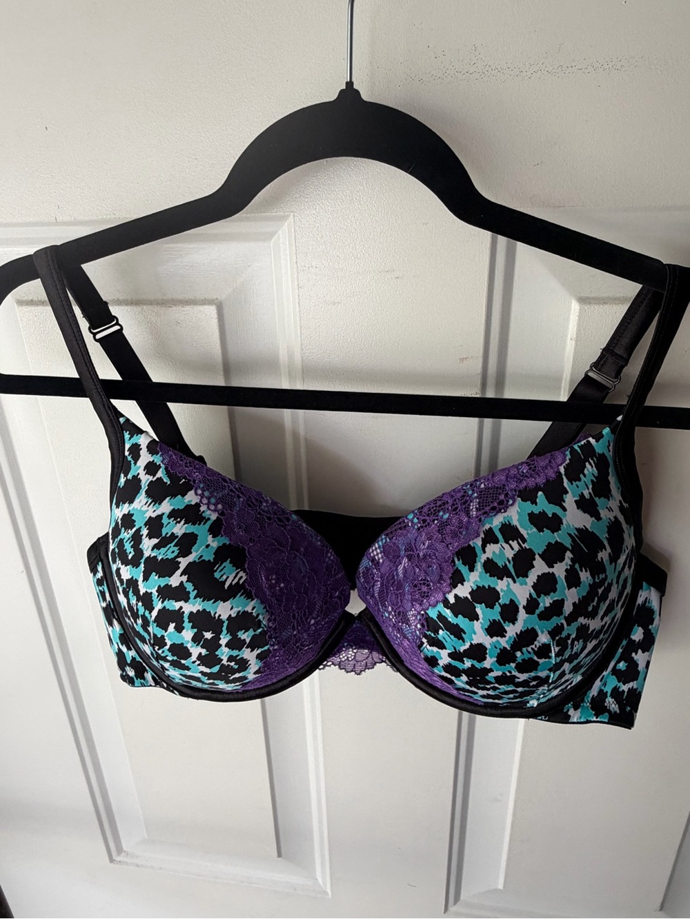 Lane Bryant Cacique Purple & Teal Leopard Lace Push-Up Bra